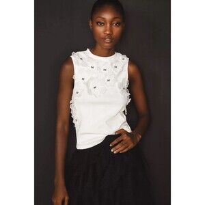 NWT Anthropologie Sleeveless 3D Floral Appliqué Top Size XS Ivory Romantic